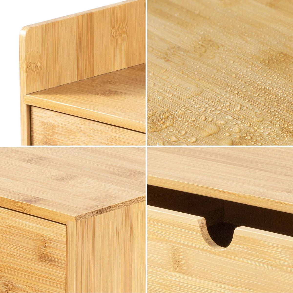 Bamboo Desk Drawer Organizer, Desktop Organizer with Drawers Tabletop Storage Organization Box for Office Home Toiletries Supplies Vanity, No Assembly Required(1 with Shelf-3 Drawers)