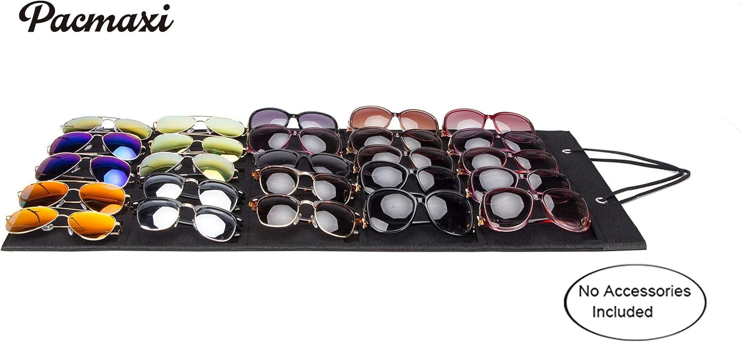 Sunglasses Storage Organizer, Wall Pocket Mounted by Sunglasses, Hanging Eyeglasses Storage Holder, Eyewear Display. (Black, 25 Slot)