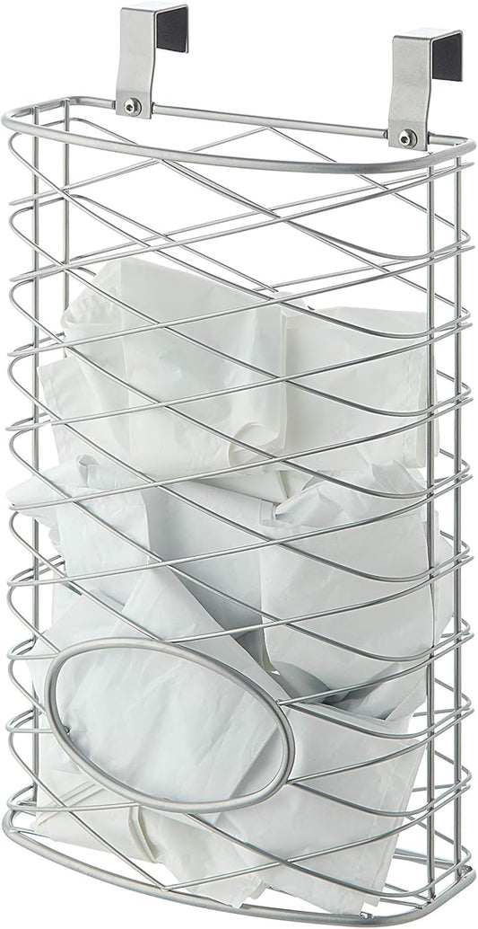 over Cabinet Kitchen Storage Organizer Holder or Basket - Hang over Cabinet Doors in Kitchen/Pantry - Holds up to 50 Plastic Shopping Bags (SILVER)