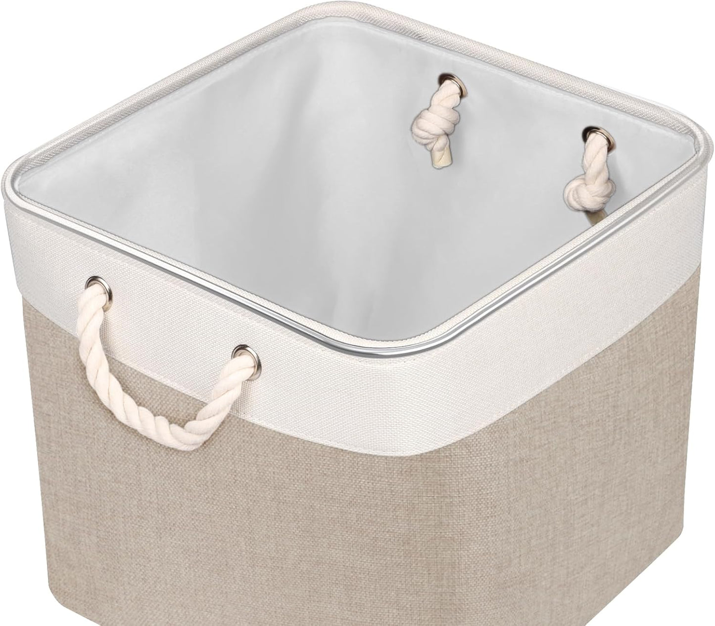 Fabric Storage Cubes 12 Inch Cube Storage Bins with Rope Handles, Storage Baskets Cubes Organizer for Home Shelf Closet (White&Beige Brown , 4-Pack)