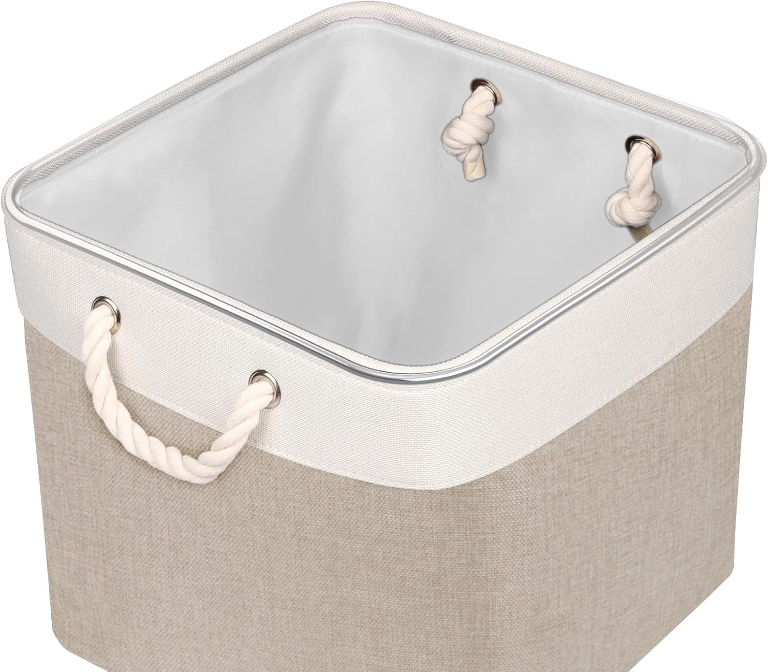 Fabric Storage Cubes 12 Inch Cube Storage Bins with Rope Handles, Storage Baskets Cubes Organizer for Home Shelf Closet (White&Beige Brown , 4-Pack)
