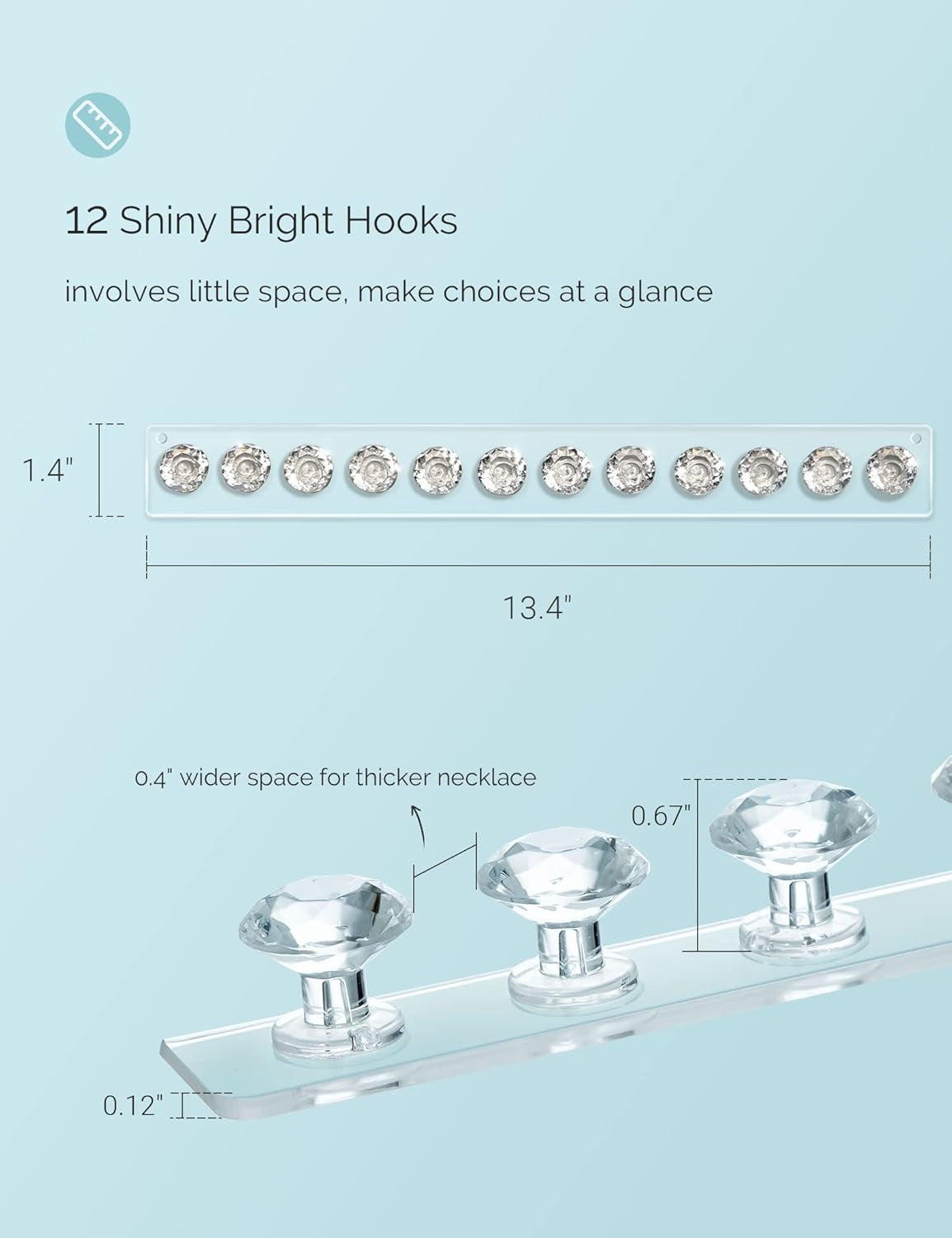4 Pack Acrylic Necklaces Holder Hanging Jewelry Organizer Wall Mounted Necklace Hangers with 12 Hooks, Clear Jewelry Hangers for Necklace Organizer for Girls Women, Necklace Storage Organizer