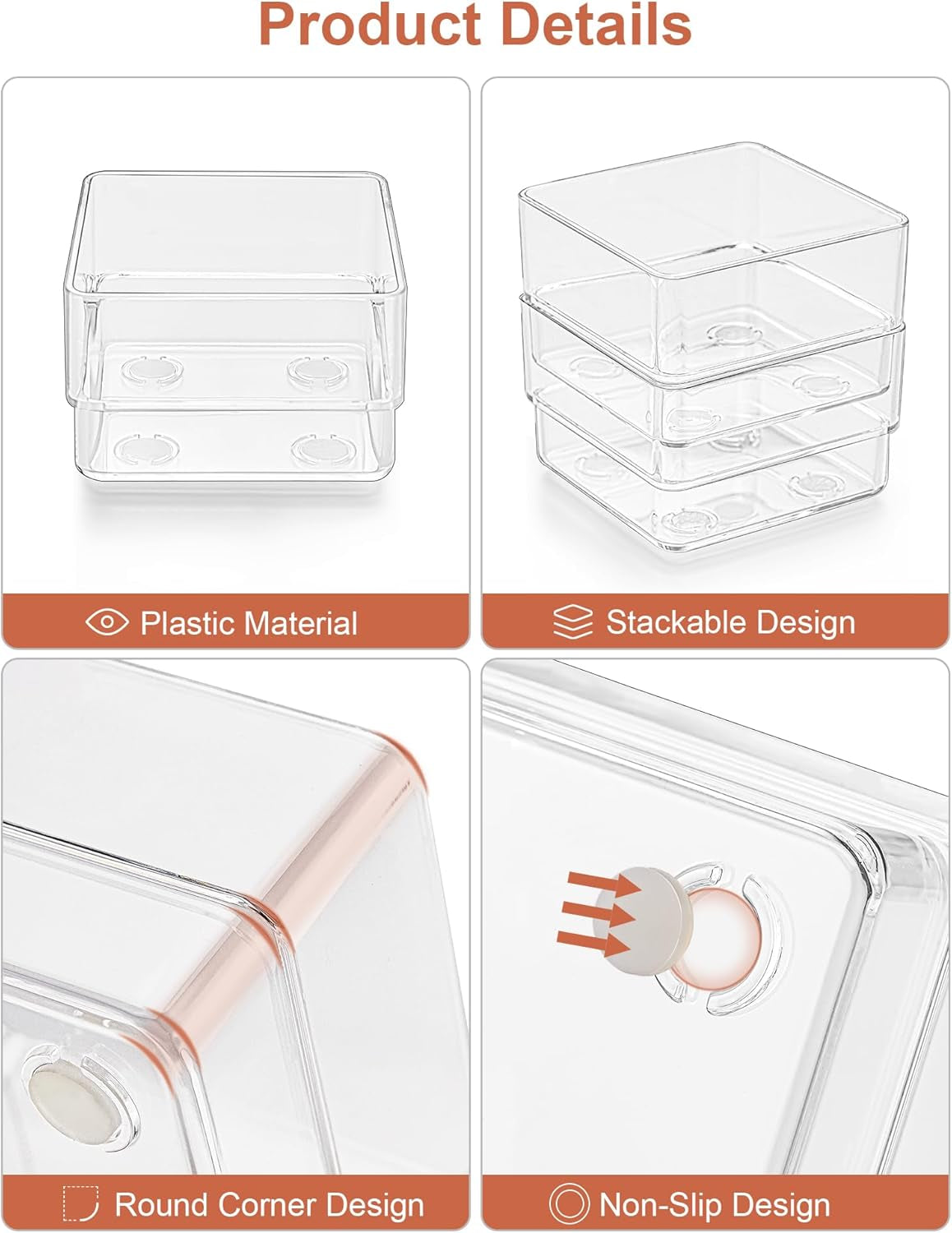 20-Piece Drawer Organizer with Non-Slip Silicone Pads, 7-Size Desk Drawer Organizer Trays Storage Tray for Makeup, Jewelries, Utensils in Bedroom Dresser, Office and Kitchen (Clear)