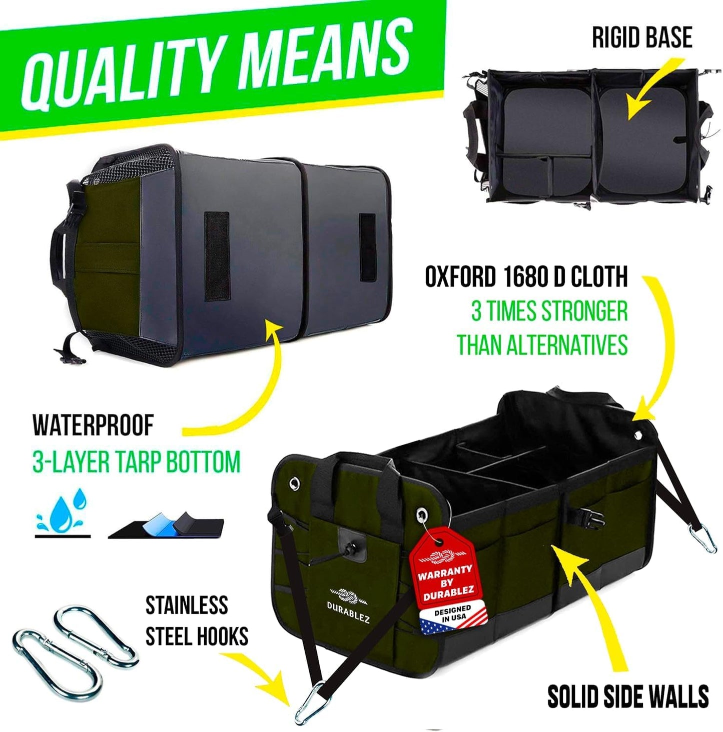 3-Section Car Trunk Organizer XL – Large Modular Auto Storage Bin, Foldable Multi-Compartment Cargo Organizer for Car Trunk, Heavy Duty 1680D Design – Black