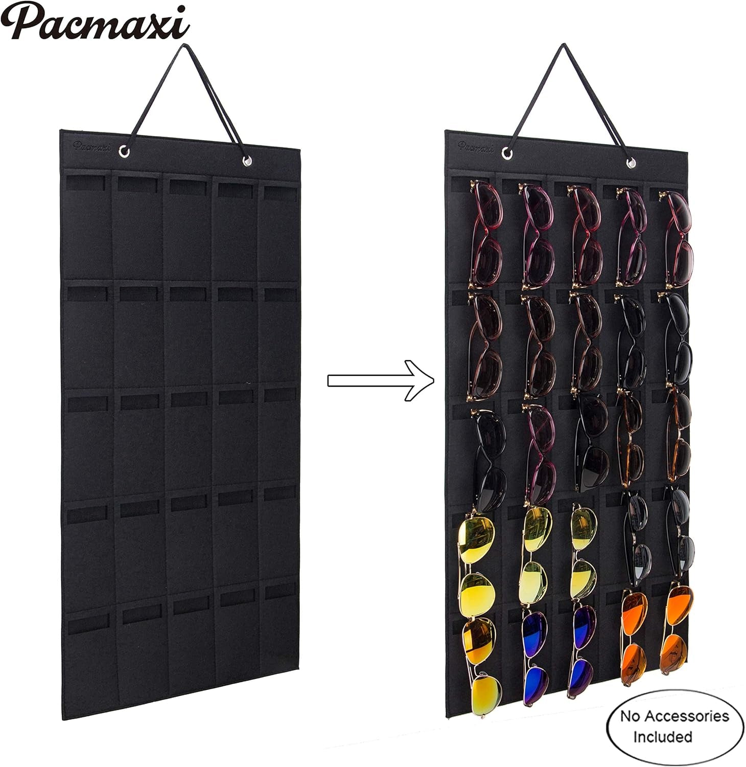 Sunglasses Storage Organizer, Wall Pocket Mounted by Sunglasses, Hanging Eyeglasses Storage Holder, Eyewear Display. (Black, 25 Slot)