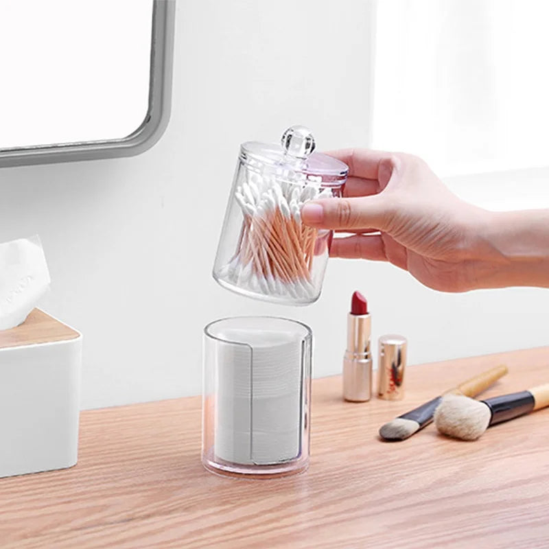Acrylic Makeup Organizer Cotton Swabs Qtip Container Cosmetic Makeup Cotton Pad Organizer Jewelry Storage Box(Empty Box)
