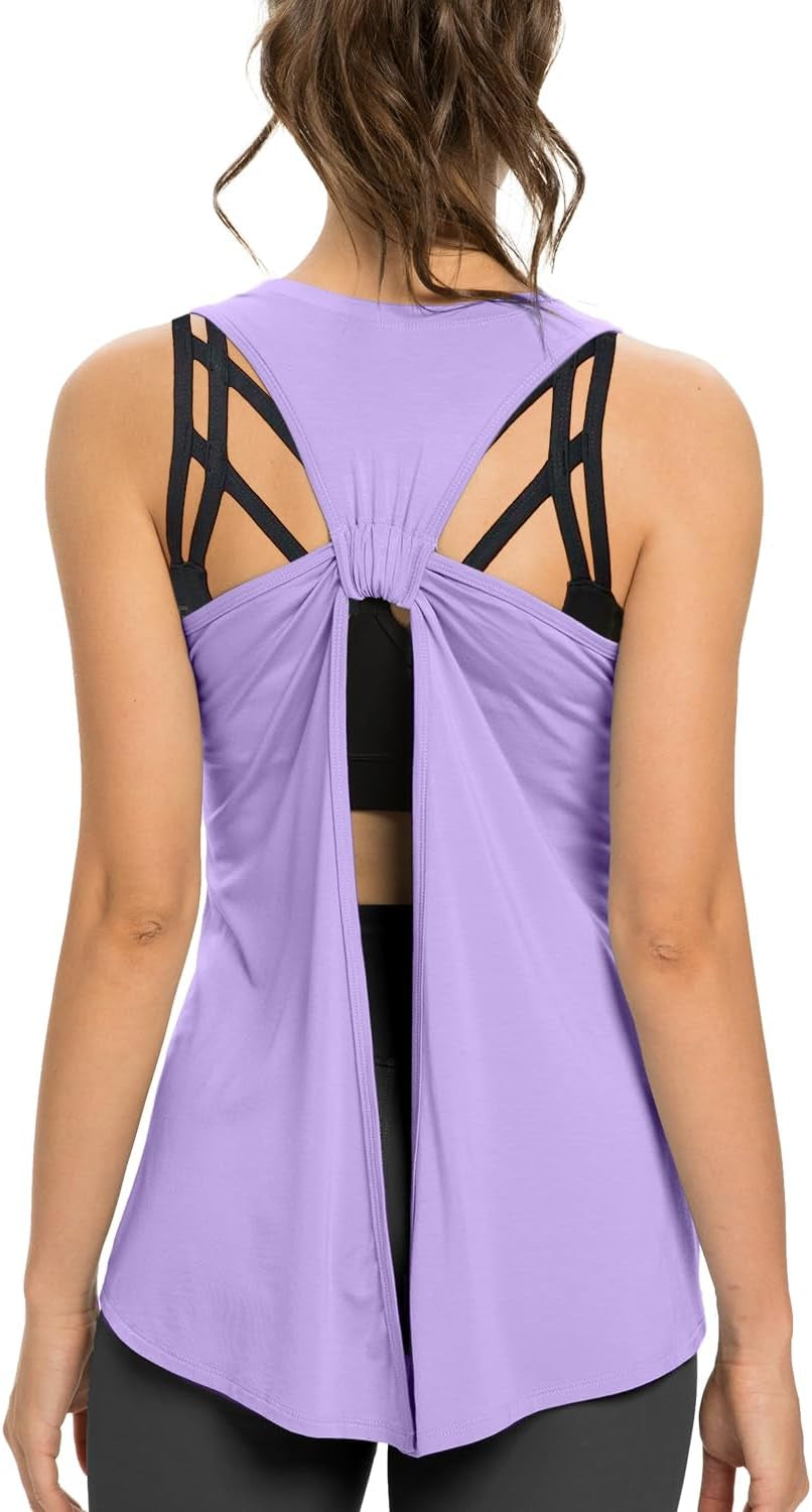 Women’S Open Back Yoga Tank Top Tie Back Sleeveless Workout Shirt Backless Athletic Activewear