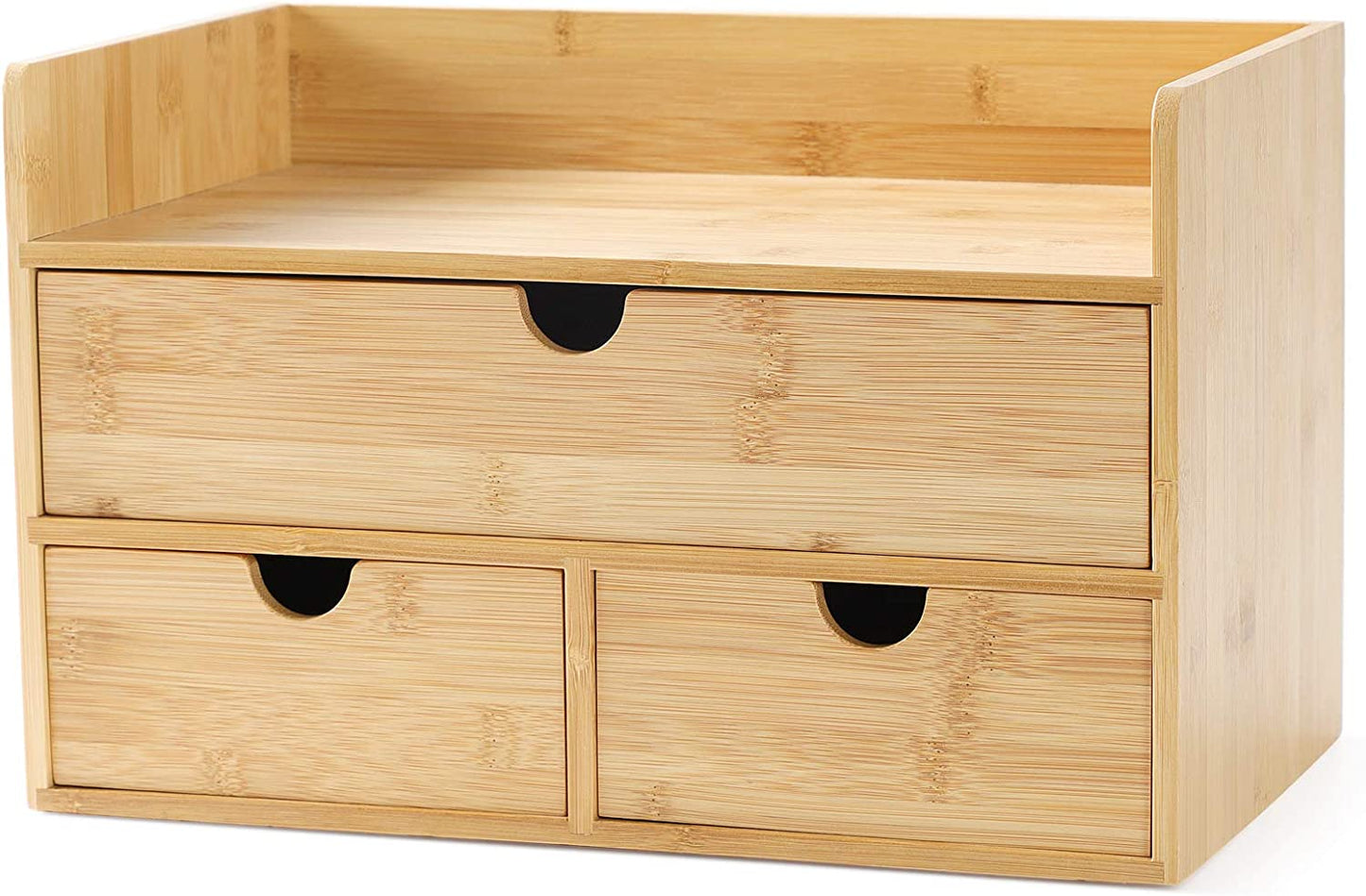 Bamboo Desk Drawer Organizer, Desktop Organizer with Drawers Tabletop Storage Organization Box for Office Home Toiletries Supplies Vanity, No Assembly Required(1 with Shelf-3 Drawers)