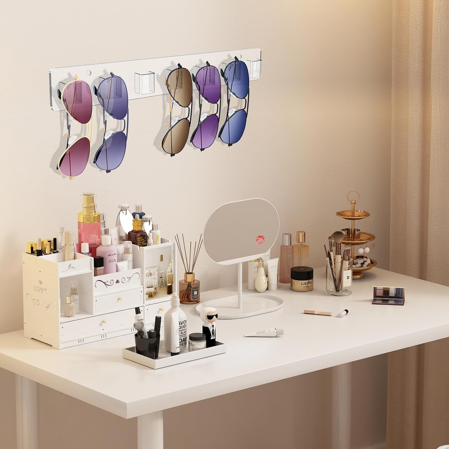 Sunglasses Organizer 2 Pack, Wall Glasses Holder, Acrylic Sunglasses Display, Eyeglass Organizer for Multiple Glasses for Office & Home Decor, Unique Gifts for Husband, Women & Girls, Clear