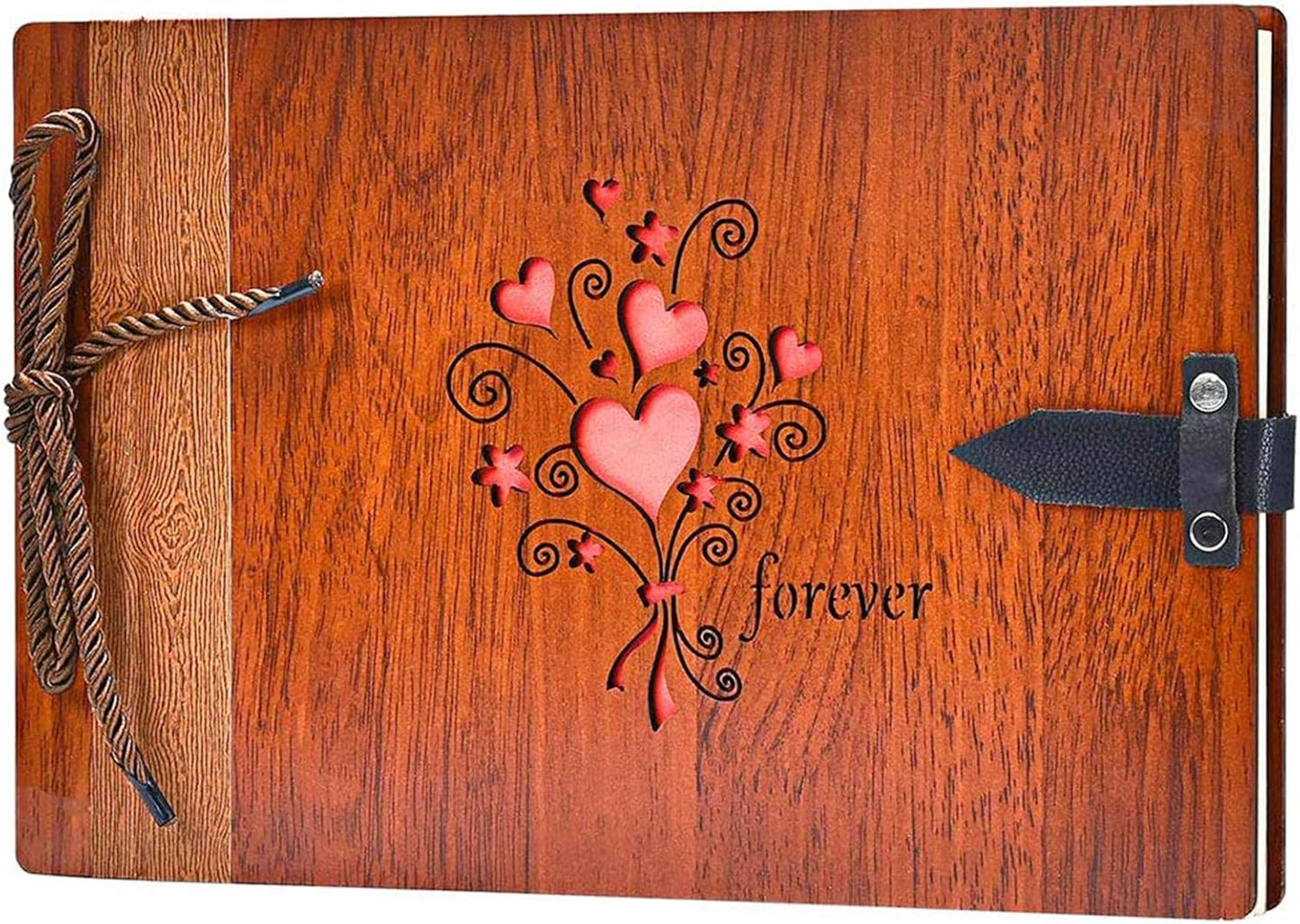 Wooden Photo Album Scrapbook DIY Photo Book Wedding Guest-Book 80 Pages Memory Book Birthday Anniversary Valentine'S Gift for Wife Girlfriend Mother (Forever)