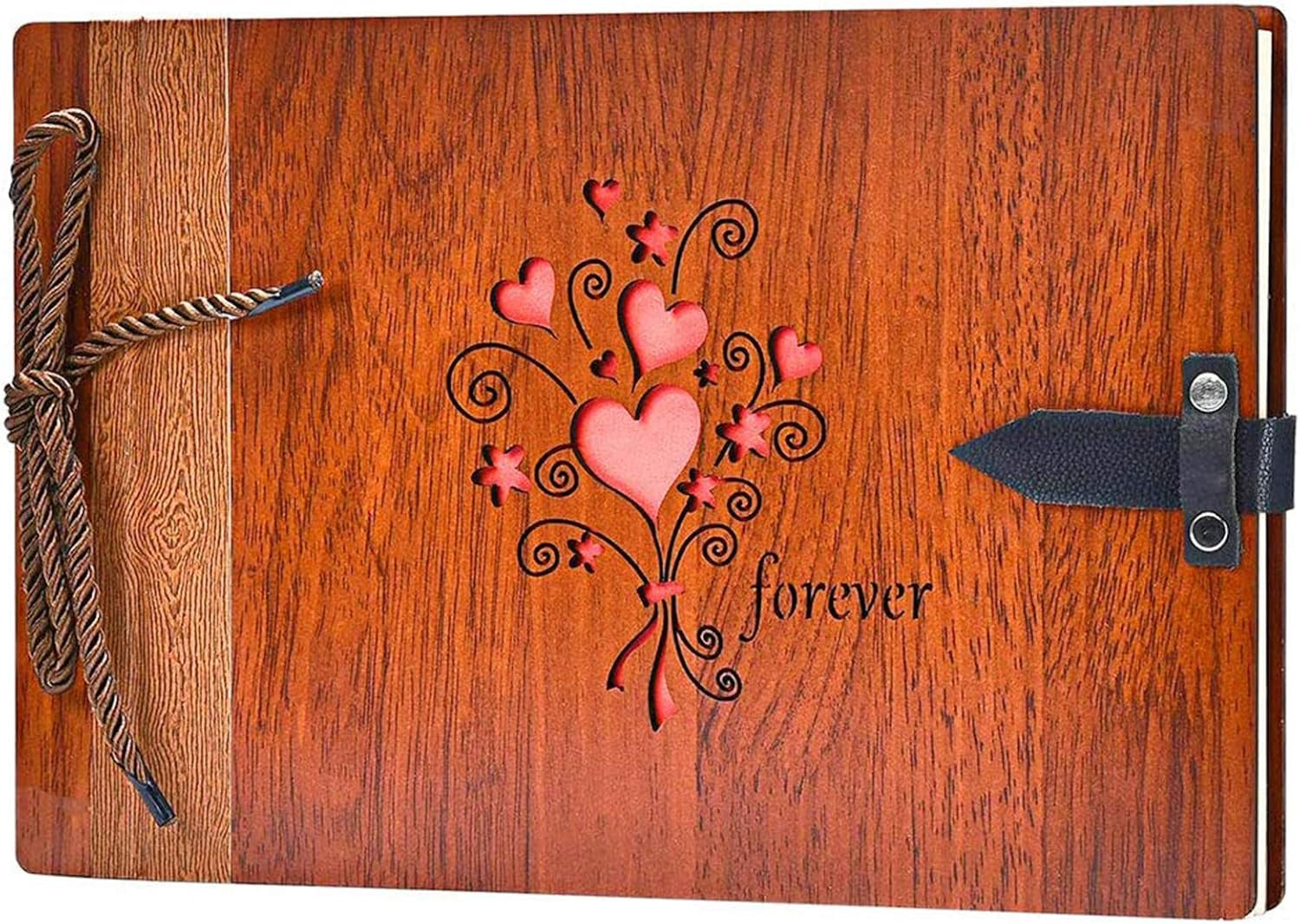 Wooden Photo Album Scrapbook DIY Photo Book Wedding Guest-Book 80 Pages Memory Book Birthday Anniversary Valentine'S Gift for Wife Girlfriend Mother (Forever)