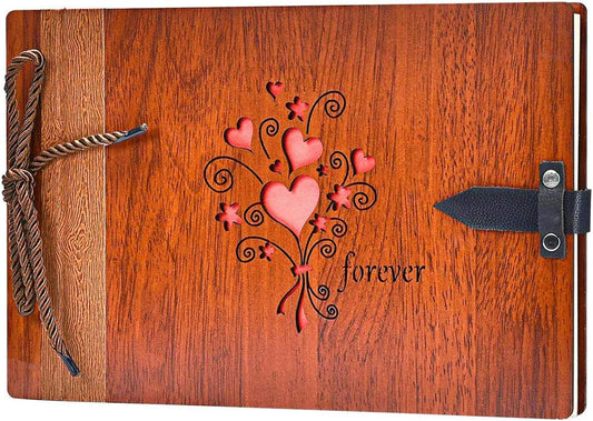 Wooden Photo Album Scrapbook DIY Photo Book Wedding Guest-Book 80 Pages Memory Book Birthday Anniversary Valentine'S Gift for Wife Girlfriend Mother (Forever)