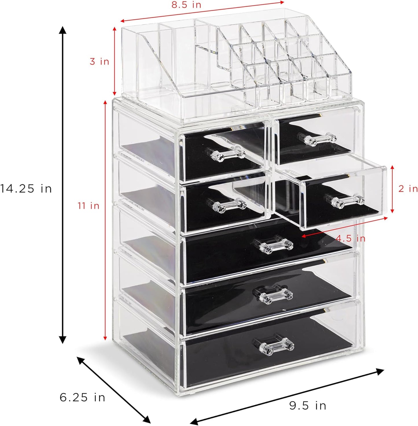 Acrylic Makeup Organizer Set, 7-Drawer Vanity & Countertop Cosmetic Storage with Small & Wide Compartments, Clear Makeup Storage for Brushes, Jewelry – Holiday Gift for Women & Teens