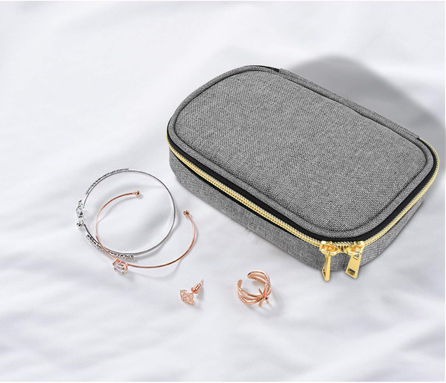 Small Jewelry Travel Case, Portable Jewelry Organizer Bag for Earrings, Necklace, Rings and More, Small, Gray-(Bag Only)