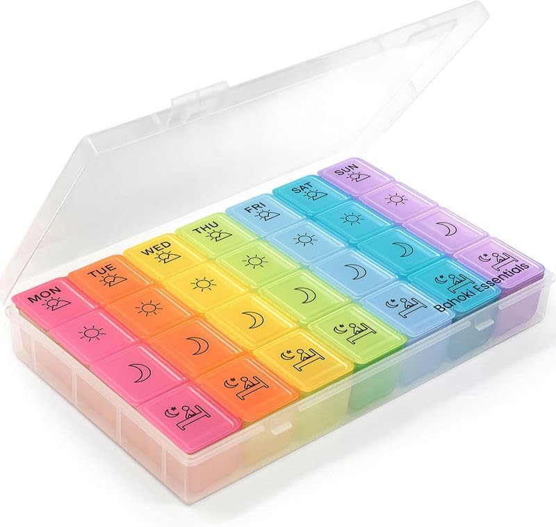 Weekly Pill Organizer - Portable 7-Day Pill Box with 3 Times per Day Compartments