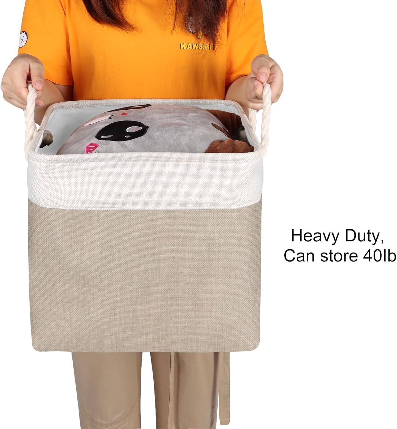 Fabric Storage Cubes 12 Inch Cube Storage Bins with Rope Handles, Storage Baskets Cubes Organizer for Home Shelf Closet (White&Beige Brown , 4-Pack)