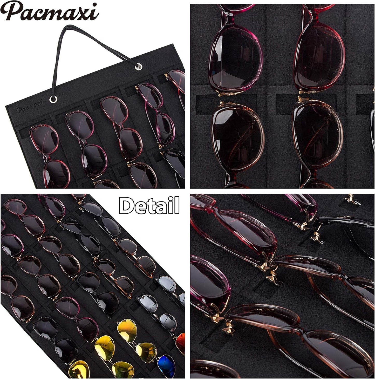 Sunglasses Storage Organizer, Wall Pocket Mounted by Sunglasses, Hanging Eyeglasses Storage Holder, Eyewear Display. (Black, 25 Slot)