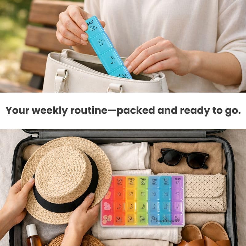 Weekly Pill Organizer - Portable 7-Day Pill Box with 3 Times per Day Compartments