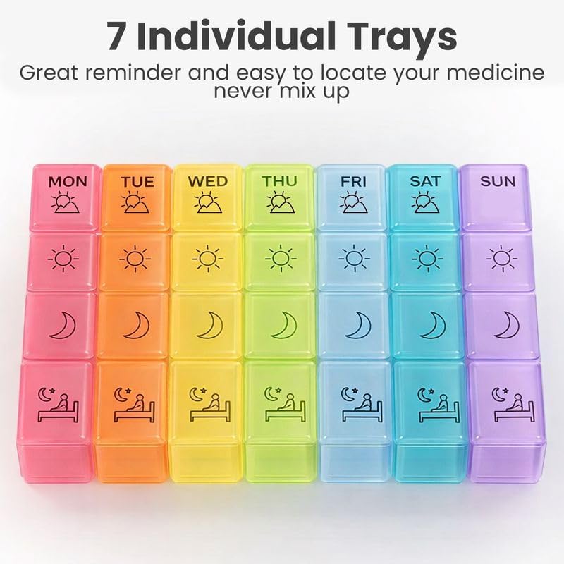Weekly Pill Organizer - Portable 7-Day Pill Box with 3 Times per Day Compartments
