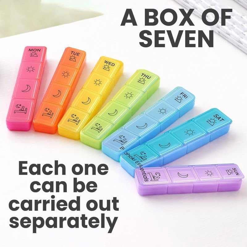 Weekly Pill Organizer - Portable 7-Day Pill Box with 3 Times per Day Compartments