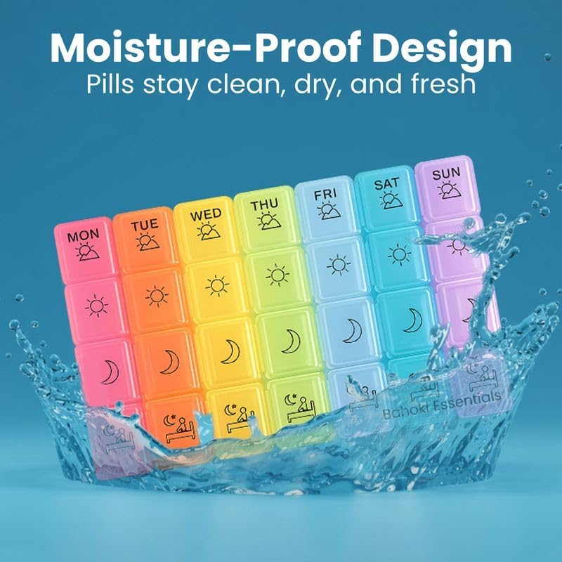 Weekly Pill Organizer - Portable 7-Day Pill Box with 3 Times per Day Compartments