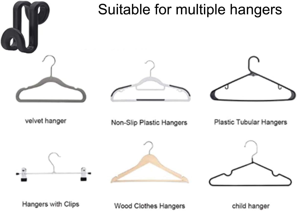 60 Pcs Clothes Hanger Connector Hooks, for Velvet Huggable Hangers, Wooden Hangers, Heavy Duty Space Saving for Closet (Black,60)
