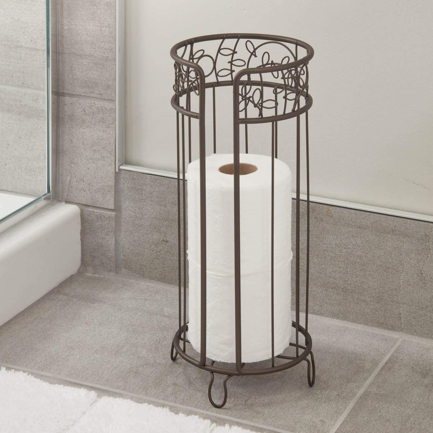 Metal Toilet Tissue Holder Stand, the Twigz Collection – Holds 3 Rolls of Toilet Paper, 6.8” X 15.2”, Bronze