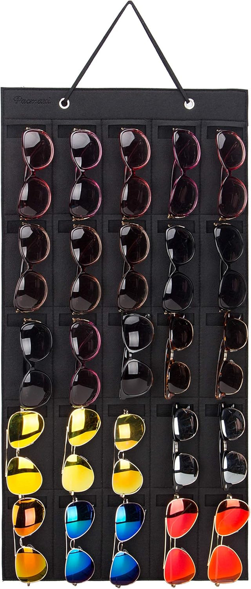 Sunglasses Storage Organizer, Wall Pocket Mounted by Sunglasses, Hanging Eyeglasses Storage Holder, Eyewear Display. (Black, 25 Slot)