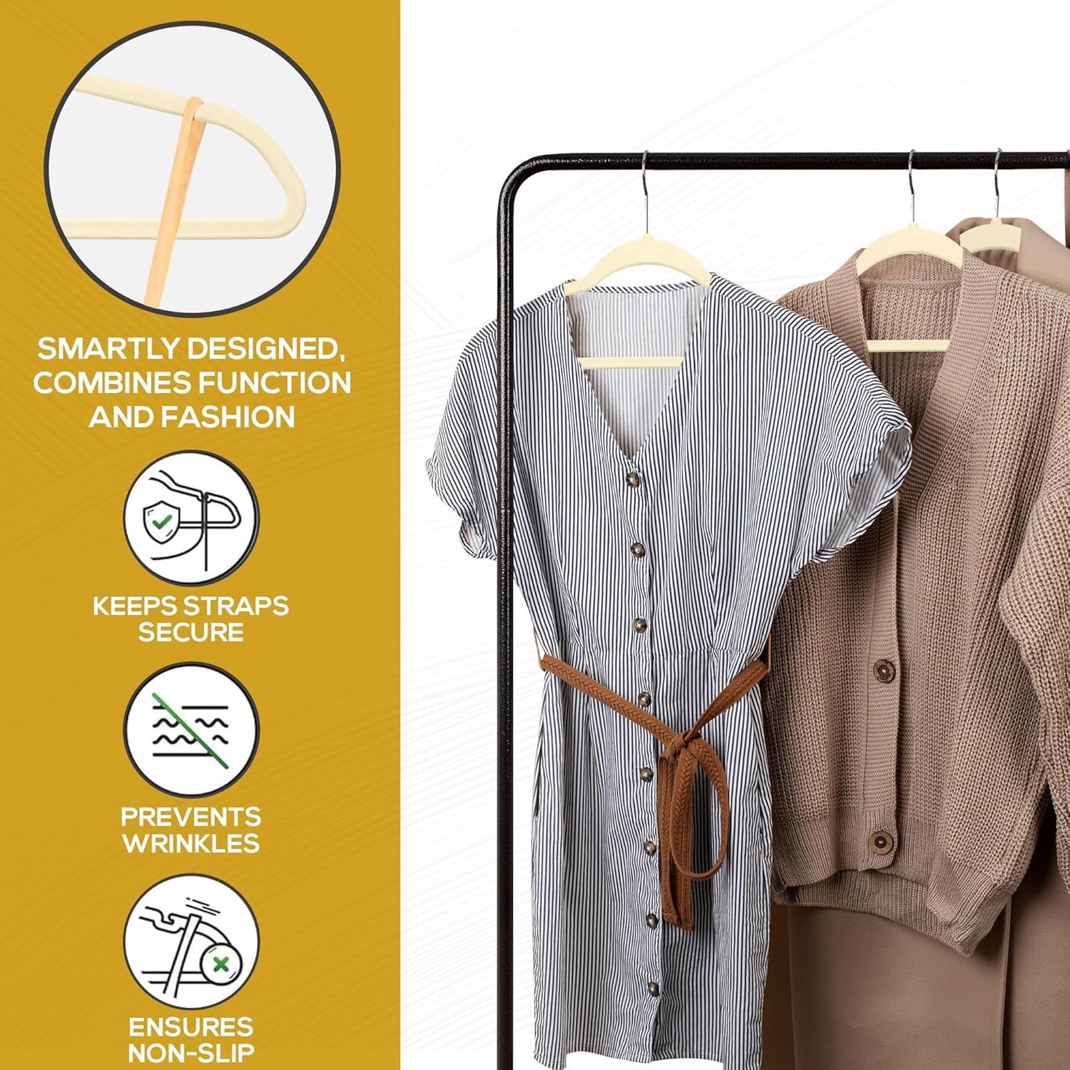 50 Pack New Premium Quality Velvet Hangers Ultra Thin Non Slip Adult Felt Space Saving Hangers for Closet Heavy Duty Coat Pants Jackets Dress Hangers 360° Swivel Hook Hold Upto 10 Lbs Ivory