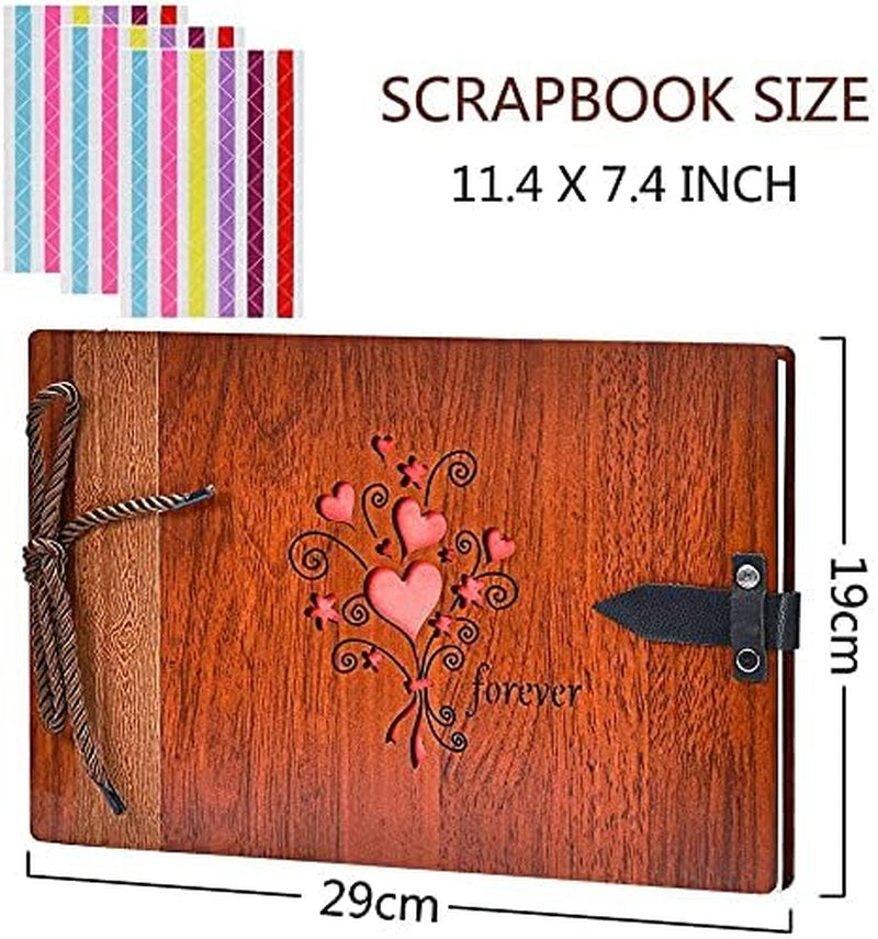 Wooden Photo Album Scrapbook DIY Photo Book Wedding Guest-Book 80 Pages Memory Book Birthday Anniversary Valentine'S Gift for Wife Girlfriend Mother (Forever)