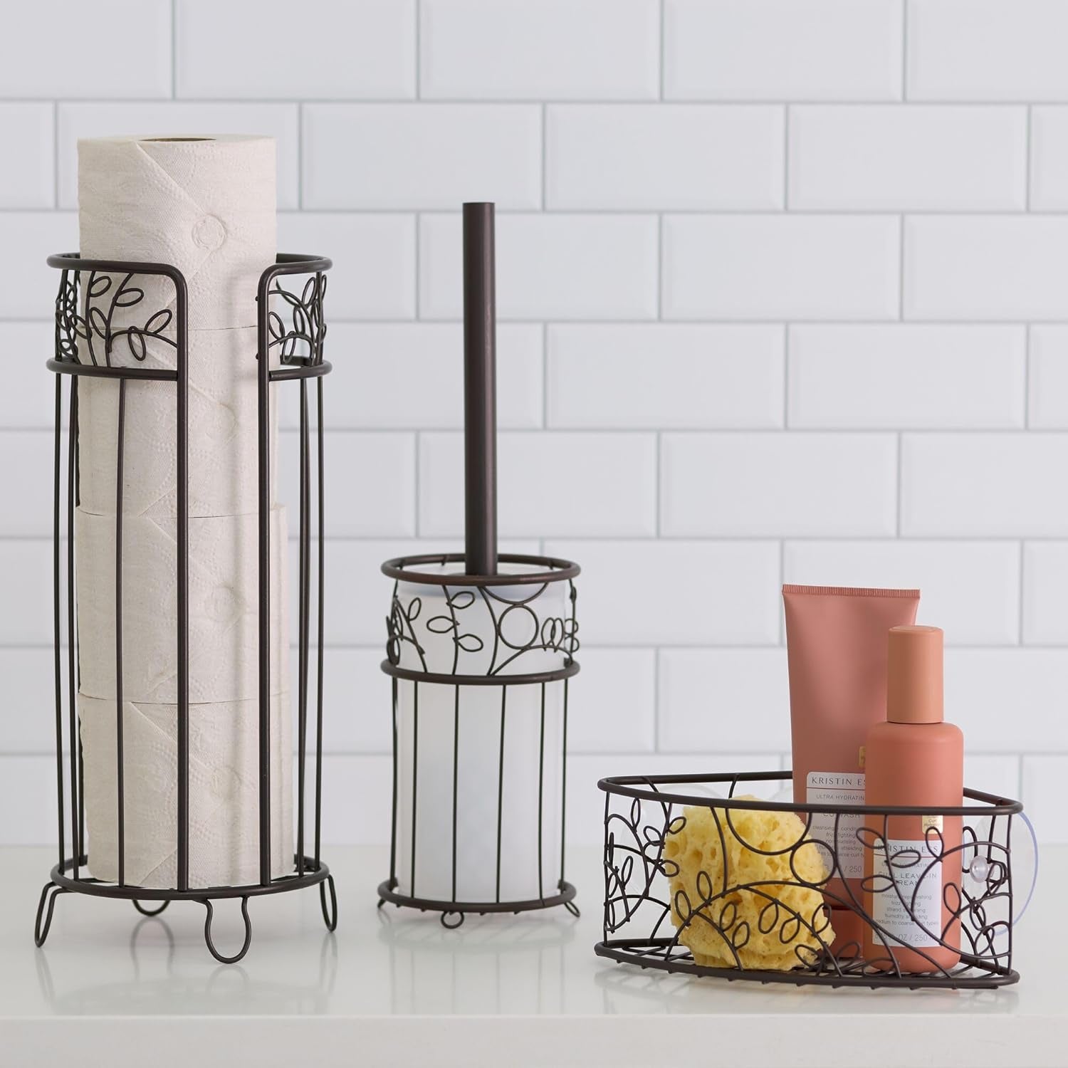 Metal Toilet Tissue Holder Stand, the Twigz Collection – Holds 3 Rolls of Toilet Paper, 6.8” X 15.2”, Bronze