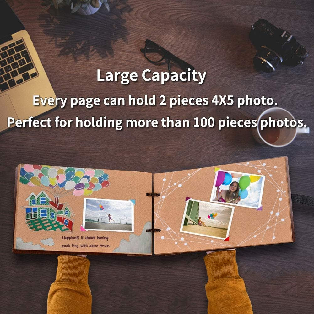Wooden Photo Album Scrapbook DIY Photo Book Wedding Guest-Book 80 Pages Memory Book Birthday Anniversary Valentine'S Gift for Wife Girlfriend Mother (Forever)