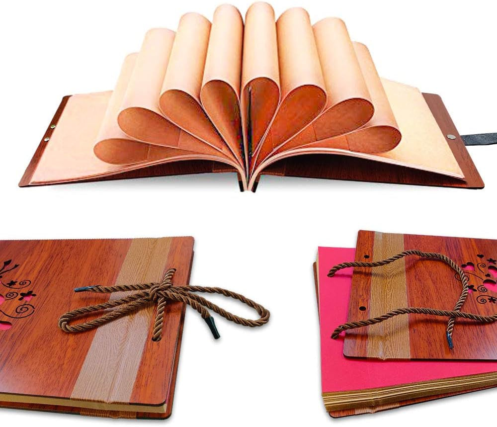 Wooden Photo Album Scrapbook DIY Photo Book Wedding Guest-Book 80 Pages Memory Book Birthday Anniversary Valentine'S Gift for Wife Girlfriend Mother (Forever)