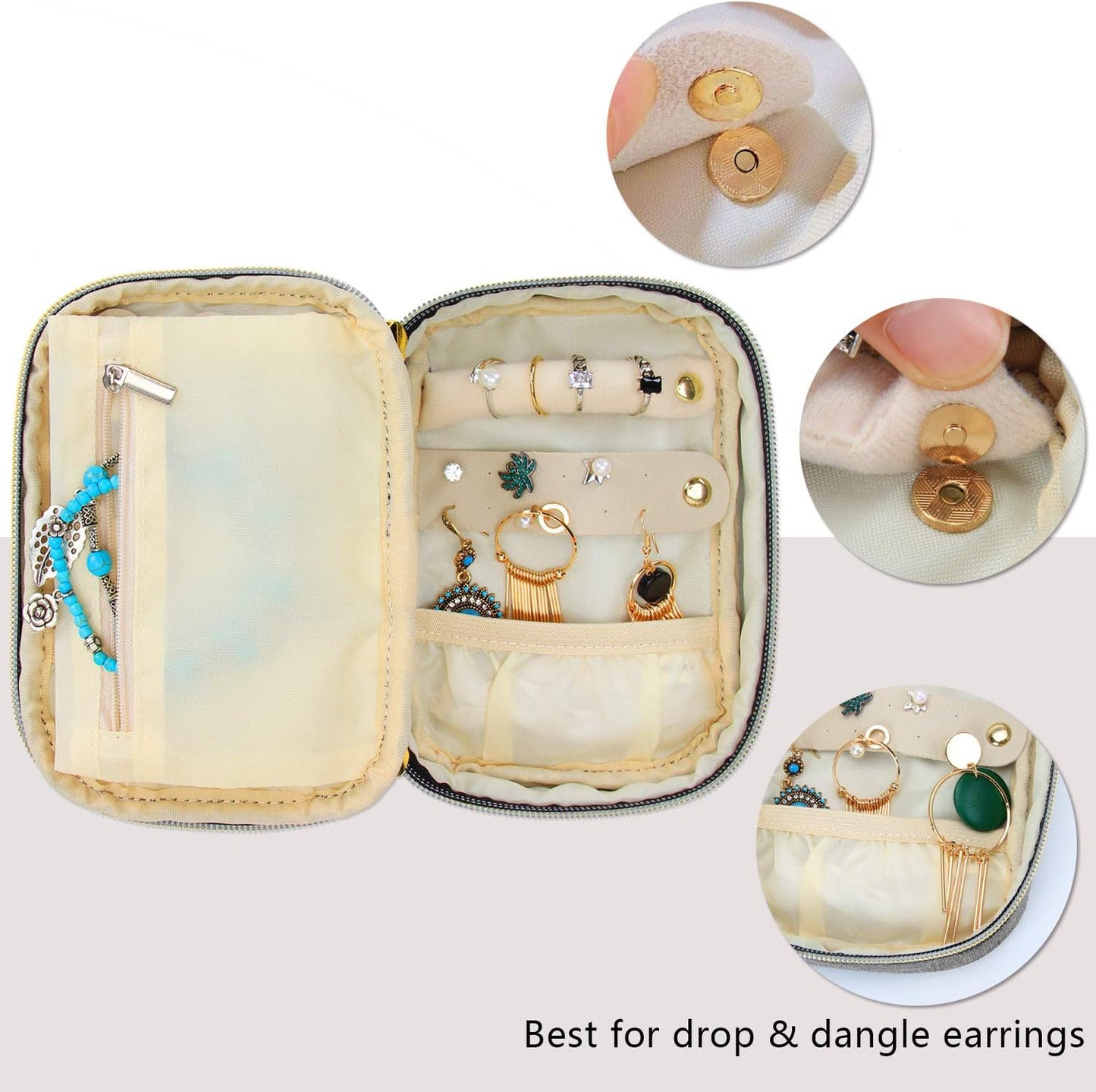 Small Jewelry Travel Case, Portable Jewelry Organizer Bag for Earrings, Necklace, Rings and More, Small, Gray-(Bag Only)
