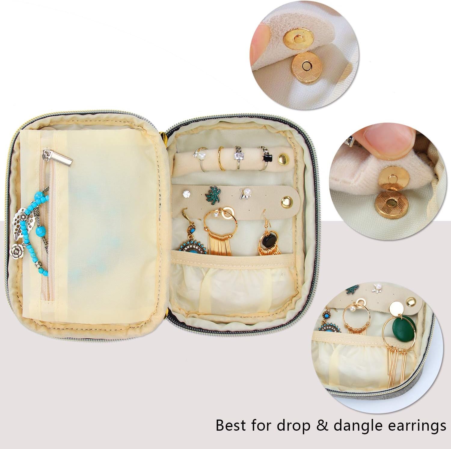 Small Jewelry Travel Case, Portable Jewelry Organizer Bag for Earrings, Necklace, Rings and More, Small, Gray-(Bag Only)