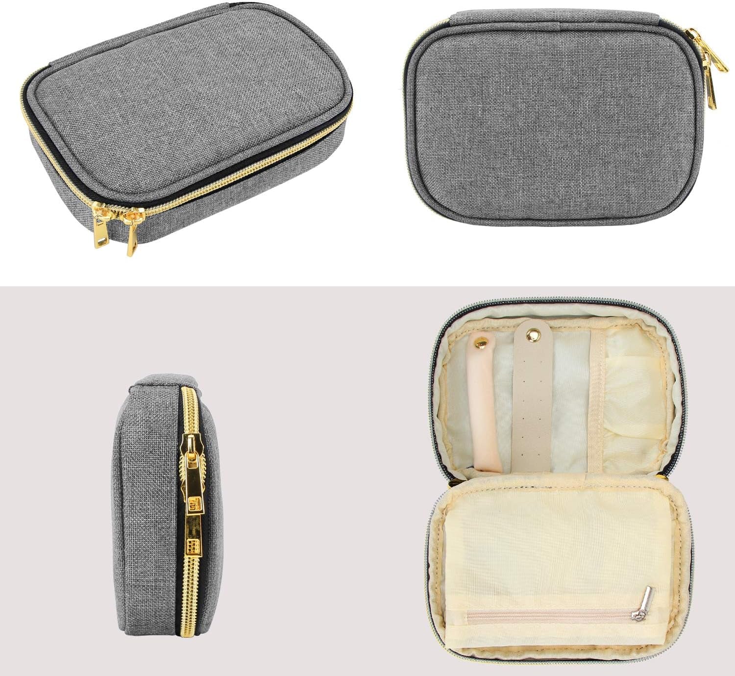 Small Jewelry Travel Case, Portable Jewelry Organizer Bag for Earrings, Necklace, Rings and More, Small, Gray-(Bag Only)