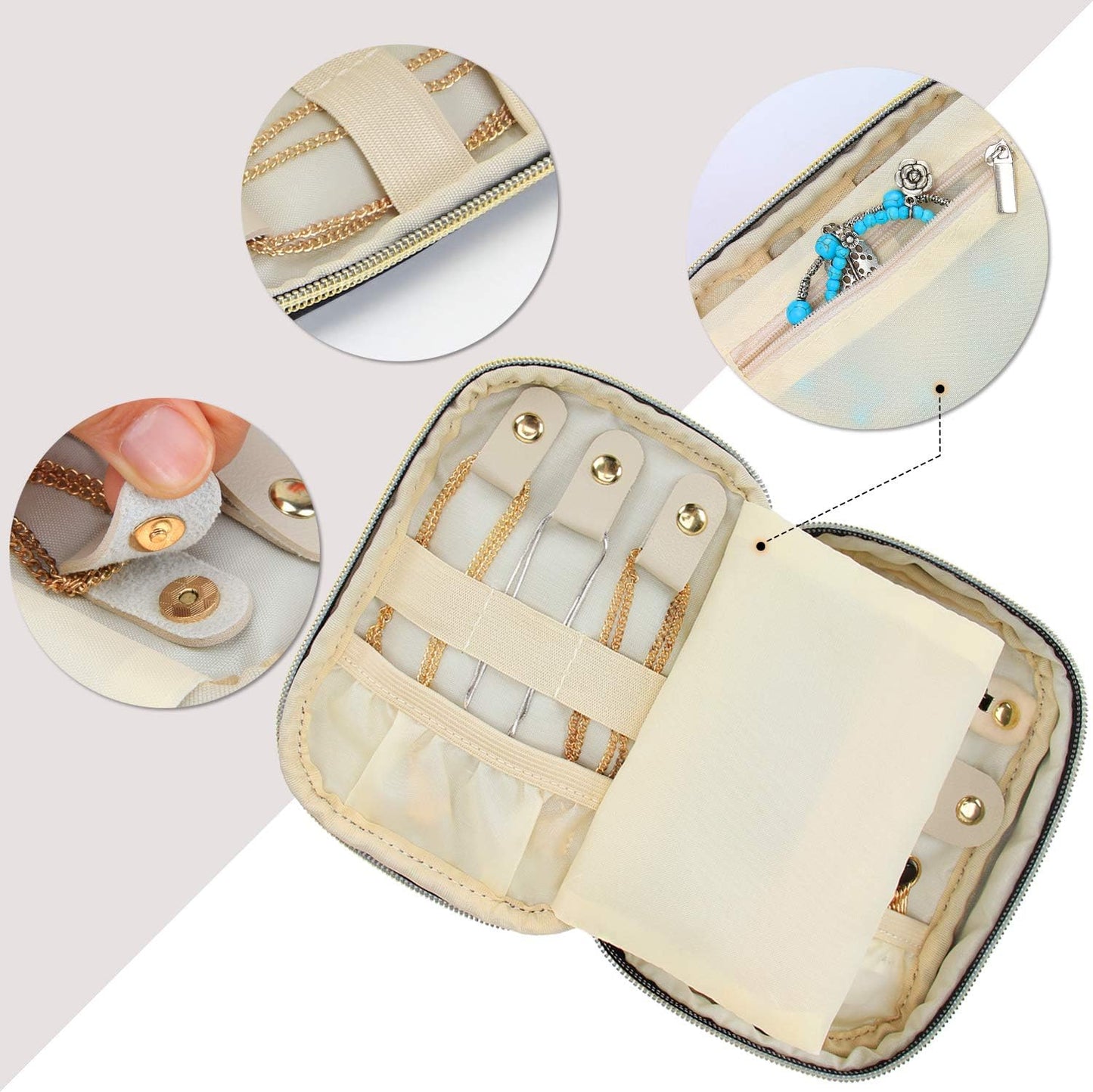 Small Jewelry Travel Case, Portable Jewelry Organizer Bag for Earrings, Necklace, Rings and More, Small, Gray-(Bag Only)