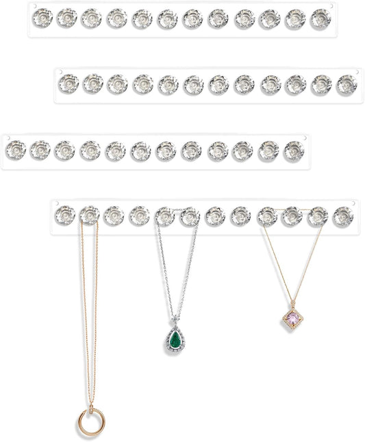 4 Pack Acrylic Necklaces Holder Hanging Jewelry Organizer Wall Mounted Necklace Hangers with 12 Hooks, Clear Jewelry Hangers for Necklace Organizer for Girls Women, Necklace Storage Organizer