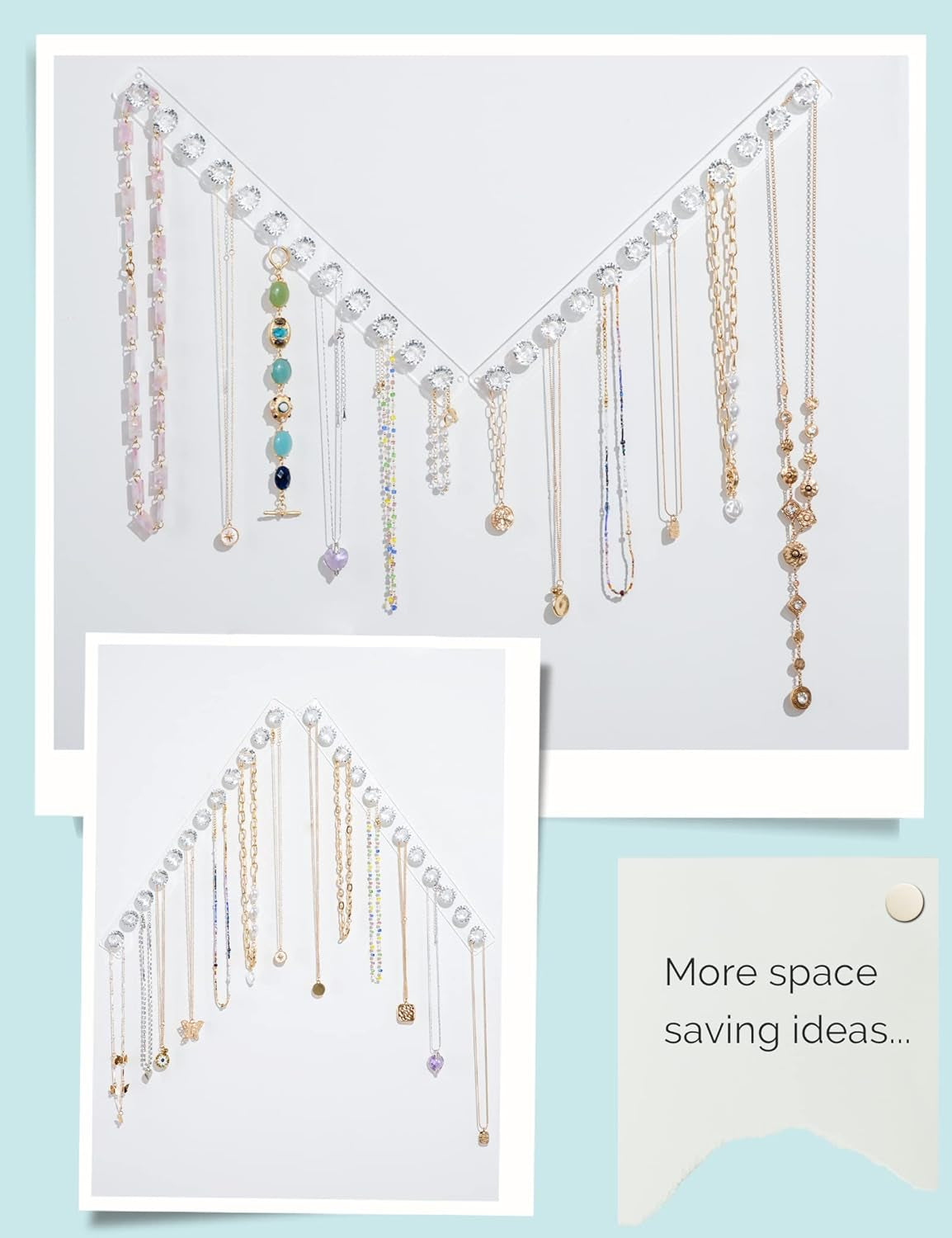 4 Pack Acrylic Necklaces Holder Hanging Jewelry Organizer Wall Mounted Necklace Hangers with 12 Hooks, Clear Jewelry Hangers for Necklace Organizer for Girls Women, Necklace Storage Organizer