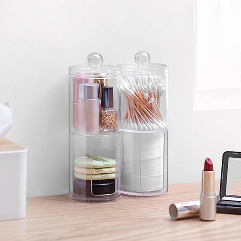 Acrylic Makeup Organizer Cotton Swabs Qtip Container Cosmetic Makeup Cotton Pad Organizer Jewelry Storage Box(Empty Box)