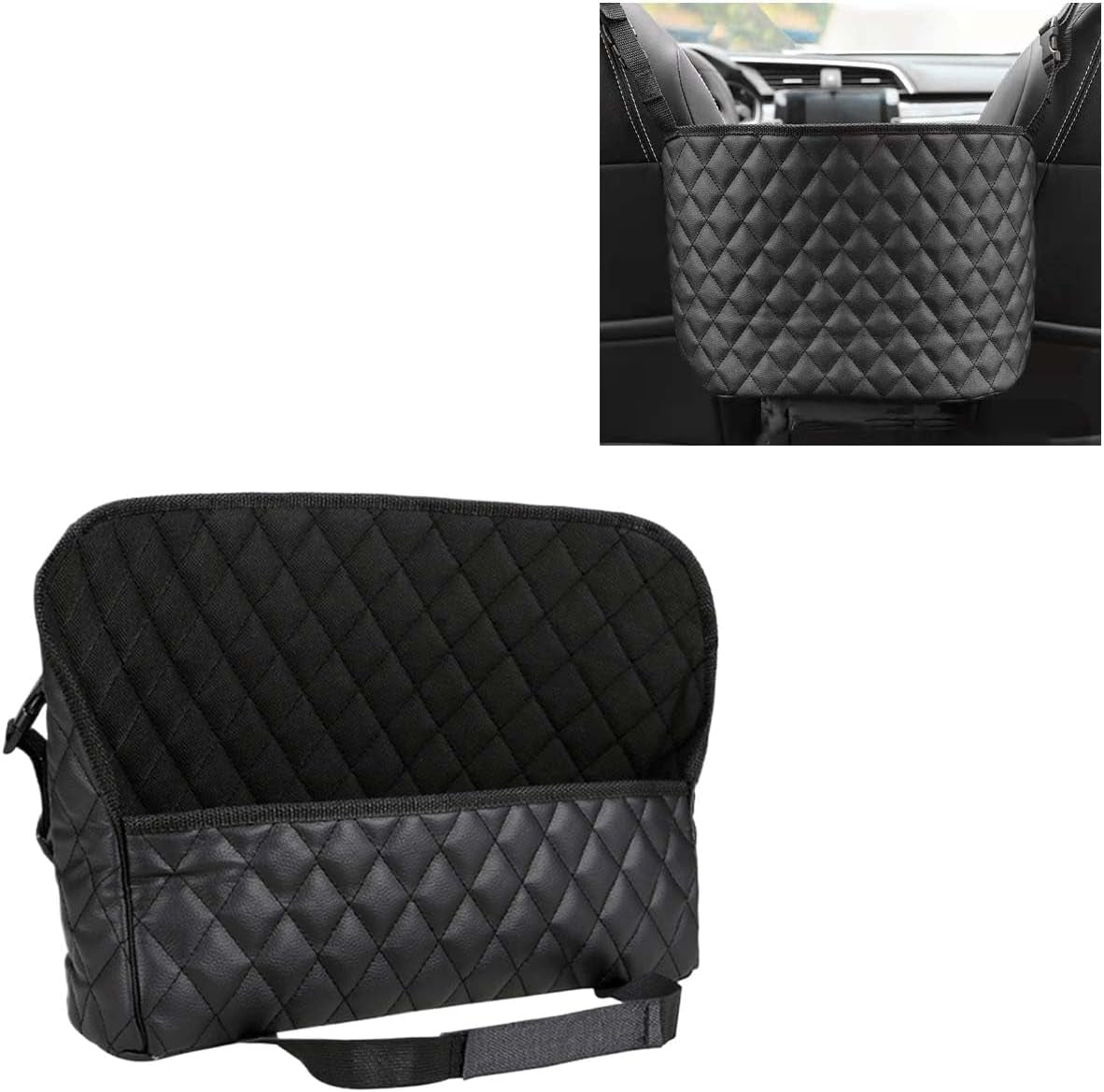 Car Net Pocket Handbag Holder between Seats, Large Capacity Storage Bag for Front Seats, Leather Car Organizer Backseat Barrier for Kids Pet, Handbag Organizer Pocket Car Console Purse Holder