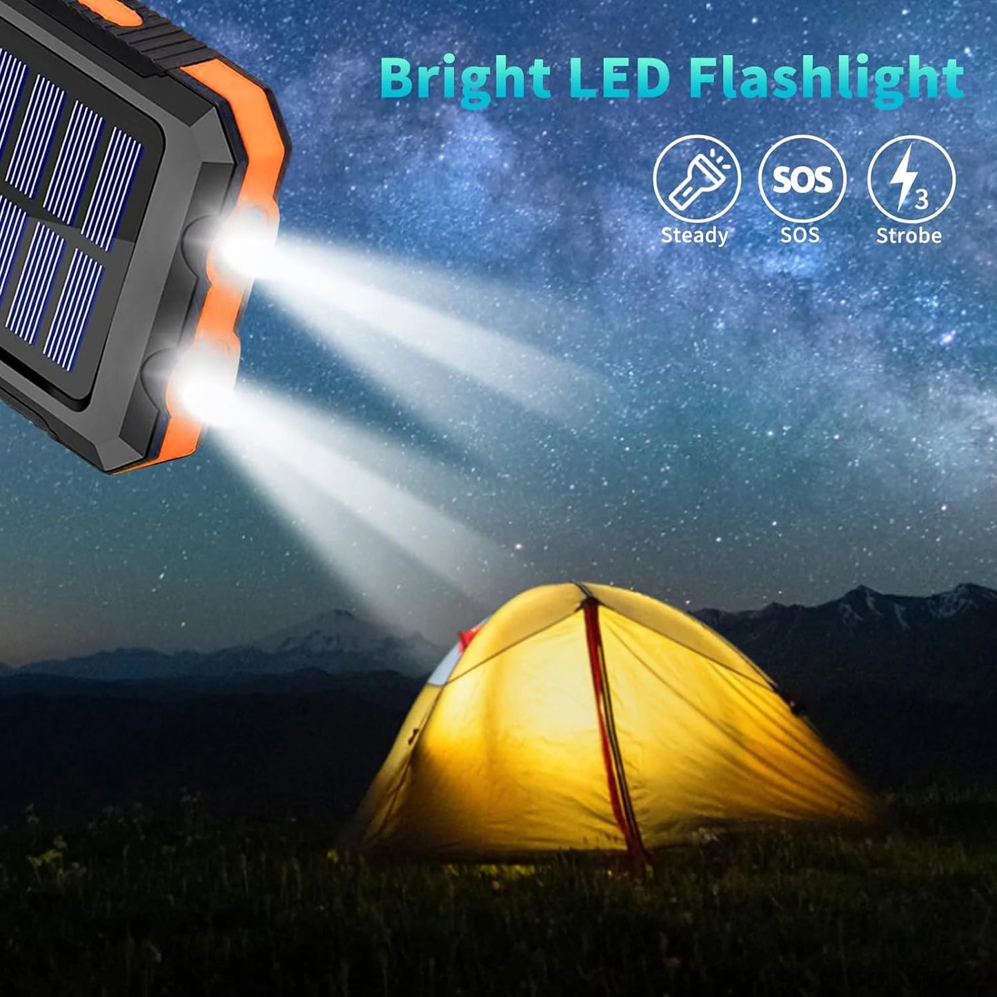 Solar Charger Power Bank, 39800Mah Portable Charger Fast Charger USB C Port Built-In Led Flashlight and Compass for All Cell Phone and Electronic Devices