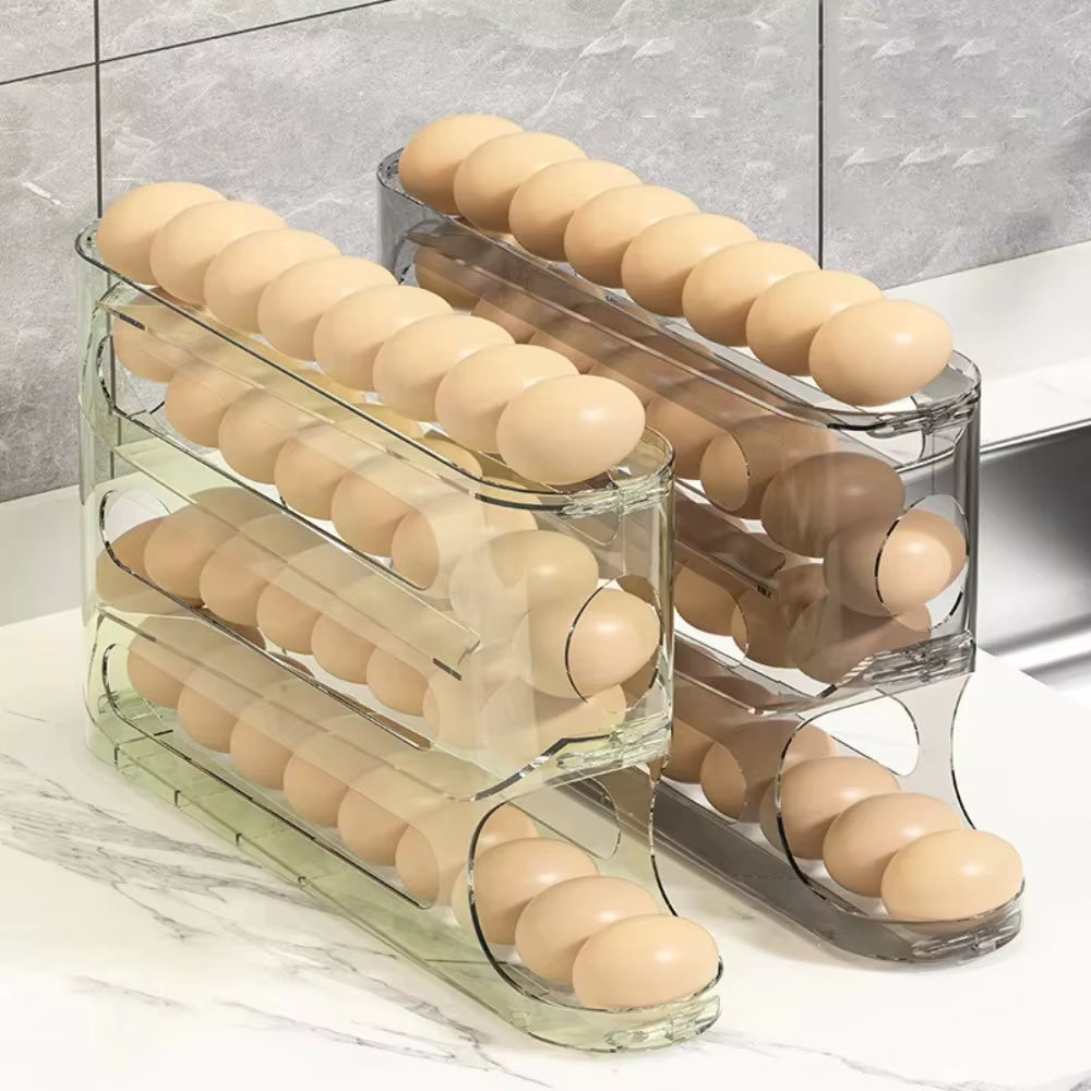 Transparent Egg Storage Box Large Capacity Refrigerator Side Door 4-Layer Ladder Egg Box Space-Saving Egg Holder Rack Kitchen