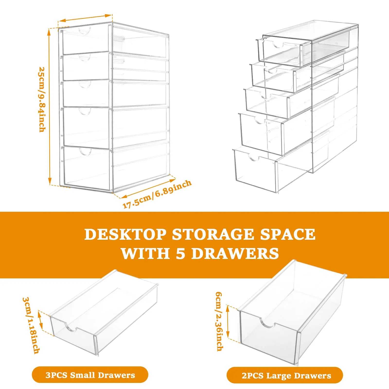 4/5Layer Acrylic Drawer Organizer Stationery Storage Box Glasses Clear Desk Makeup Hair Display Pencil Holder Office Student